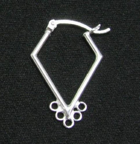 2 pcs .925 Sterling Silver Kite Hoop Earring With 5 Loop Ring 27mm Chandelier Connector/Findings/Bright