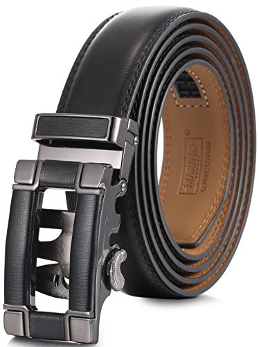 Marino Ratchet Click Belts for Men - Mens Comfort Genuine Leather Dress Belt - with Automatic Buckle, Enclosed in an Elegant Gift Box - Black - Adjustable from 28" to 44" Waist
