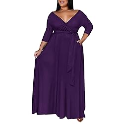Plus Size Maxi Dress Sexy 3/4 Sleeve V Neck Plus
