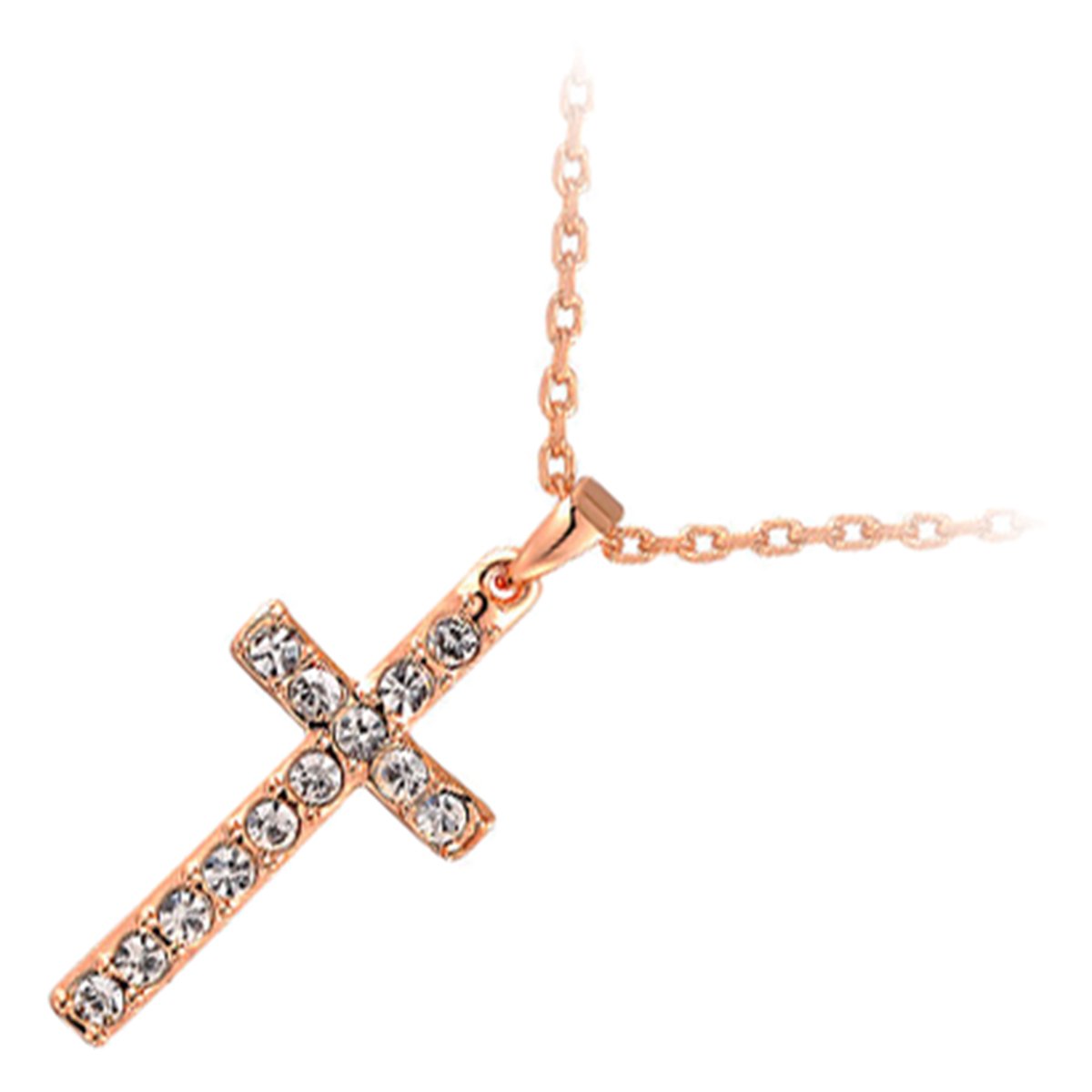 GWG Jewellery Pendant Necklace 18K Rose Gold Coated Cross Inlaid with Brilliant Clear Stones in Gift Box for Women
