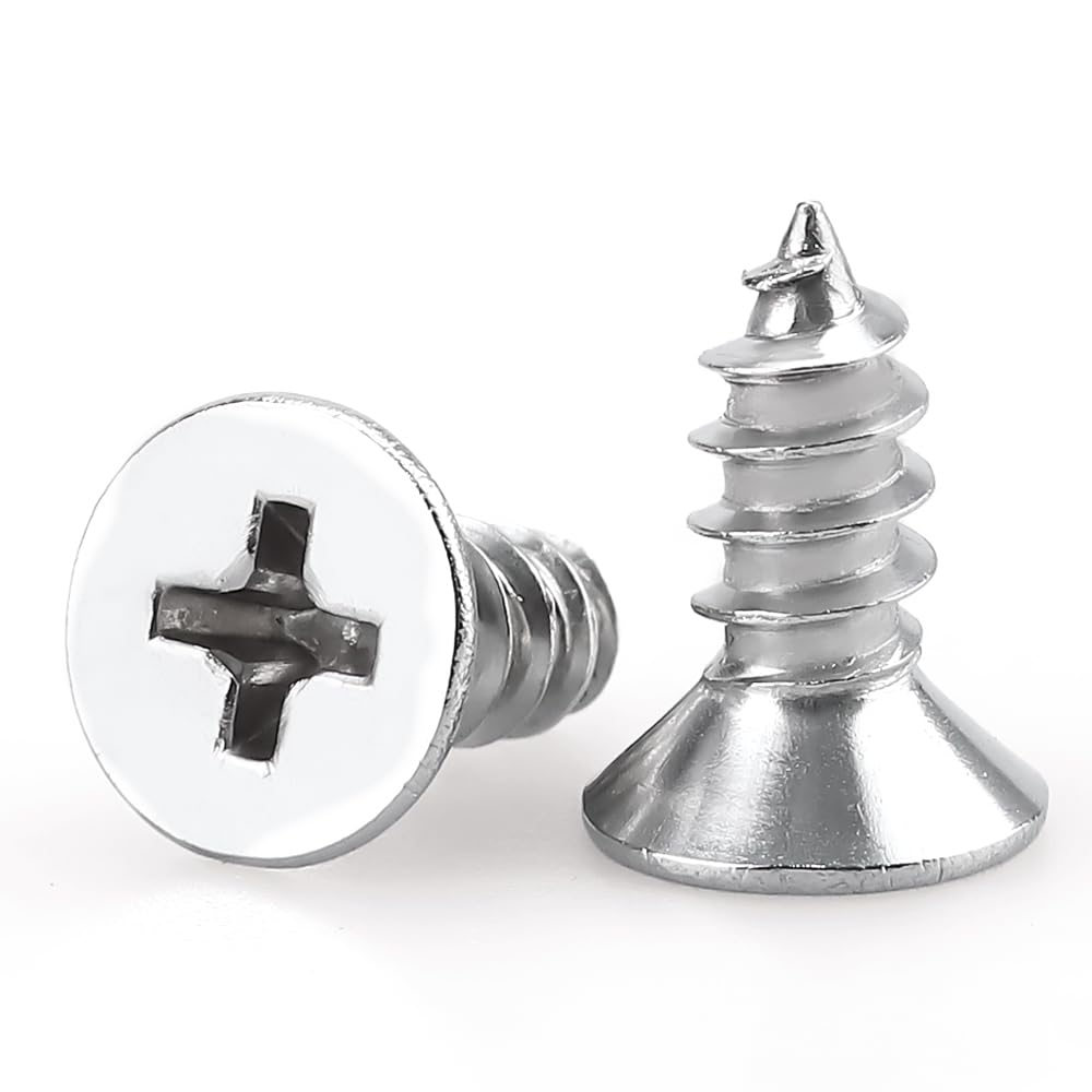 Photo 1 of #6 x 3/8" (100 pcs) Flat Head Sheet Metal Screws, 304 Stainless Steel (18-8), Phillips Drive, Self Tapping, Corrosion Resistant Screws for Wood, Sheet Metal and More