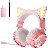 SOMIC Cat Ear Headphones, 2.4G/Bluetooth Wireless Gaming Headset for PS5, PS4, PC with RGB Lights and Retractable Mic, 10Hrs Playtime, 7.1 Surround Sound for Laptop, Smartphone-GS510 Pro - Pink