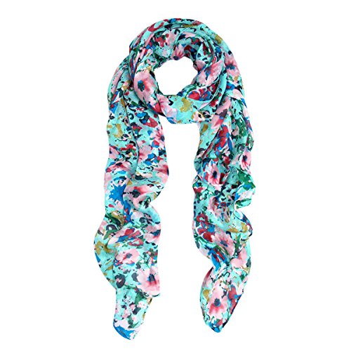 Elegant Pink Floral Print Fragment Fashion Scarf Wrap, Light Blue
