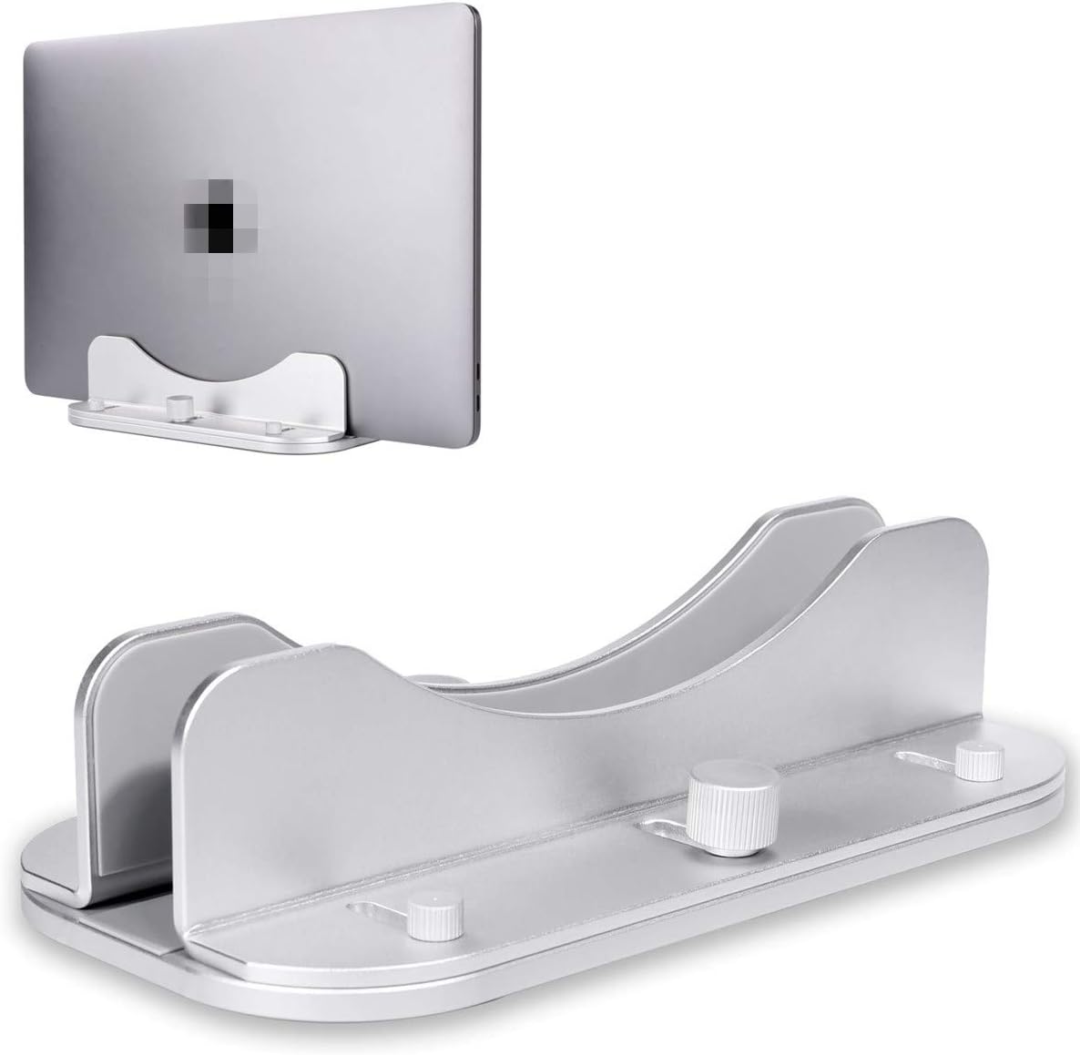 BECROWMEU Vertical Laptop Stand, Adjustable Curve Laptop Book Stand Holder Portable Fits All Phones Pads MacBook/Surface/Samsung/HP/Dell/Chrome book Silver
