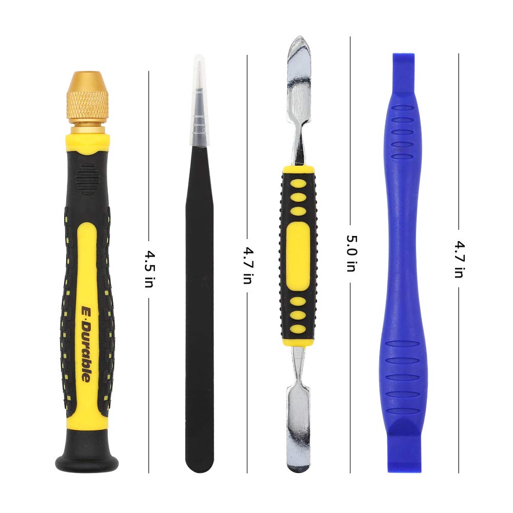 E.Durable Pro Bit Driver Kit, Precision Electronics Multi-Tool Screwdriver Set, Safe Opening Tool, with ESD Tweezers, Portable Double-ended Metal Spudger, Plastic Pry Bar, etc