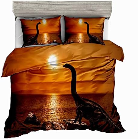 SxinHome 3D Tanystropheus Dinosaur Bedding Set for Teen Boys, Duvet Cover Set,3pcs 1 Duvet Cover 2 Pillowcases(no Comforter Inside), Queen Size