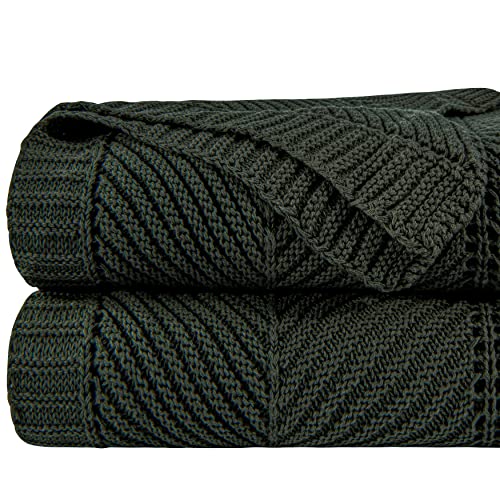 NTBAY 100% Cotton Cable Knit Throw Blanket for Couch (51"x 67"), Super Soft Warm Knitted Throw Blanket for Bed, Sofa, Chair - Extra Cozy, Machine Washable, Comfortable Home Decor, Dark Grey