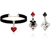 Dcfywl731 Queen of Hearts Costume Women Red Heart Necklace Earrings Set Black Choker Necklaces for Women Gothic Vampire Queen Costume Jewelry Accessories