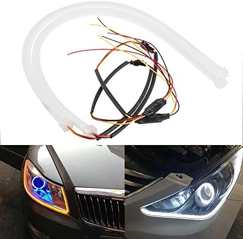 Inlink 2-Pack Dual Color Flexible DRL Switchback Parking Lamp White-Amber Headlight LED Soft Tube Daytime Running Turn Signal Strip Light(45cm)