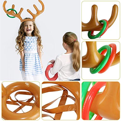MeiGuiSha 3 Pack Inflatable Reindeer Antler Ring Toss Three-Player Holiday Favors Headband Game Toy for Kids Family Christmas Xmas Party(3 Antlers&12 Rings) - Thumbnail 3