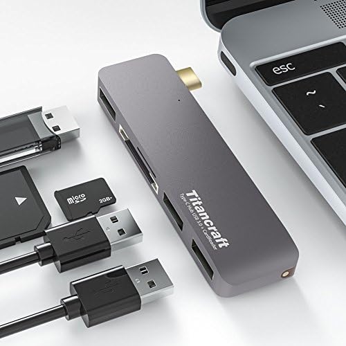 USB C Hub, Titancraft USB-C 3.1 Adapter 5 In 1 Type C High With 3-Port 3.0 USB SD Card TF Card Reader Micro SDXC Port For Macbook Pro Thunderbolt Google Pixel And More 3.35 Inches (Space Gray)