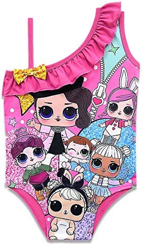 Rohero Toddler Baby Girls Swimsuits One-Piece Doll Print Ruffle Swimwear Bathing Suit for Doll Surprised
