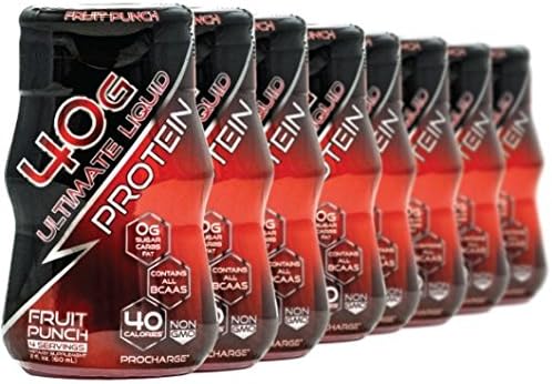 ProCharge Hydrolyzed Collagen Liquid Protein Shot 40g :: Liquid Collagen Protein for Joint Support &amp; Muscle Recovery :: Whey Isolate :: BCAA Amino Energy Supplement :: Fruit Punch, 2 ounce (8 count)