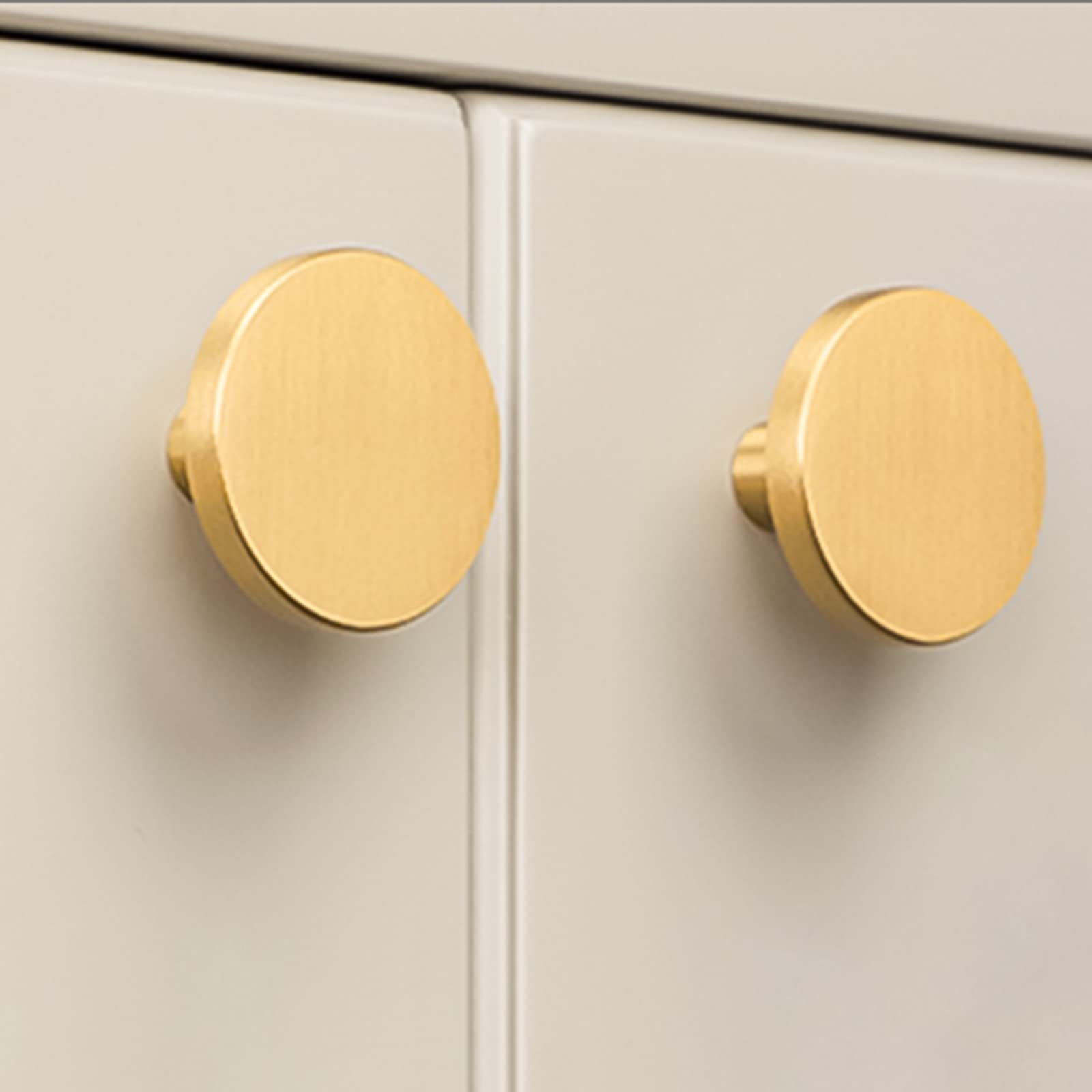 IAFVKAI Cabinet Knobs - 2 Pack Brushed Brass Kitchen Hardware, Zinc Alloy Gold Dresser Knobs for Drawers, Round Cupboard Handles