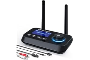 Ainostone Bluetooth Transmitter Receiver 3-in-1 Bluetooth 5.3 Audio Adapter for 2 Headphones with Dual Antenna Bypass Volume Control LCD Display 3.5mm Aux/Optical/RCA for Home Stereo TV Speaker PC