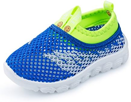 KEVENI Little Kids Breathable Mesh Lightweight Aqua Water Shoes Boys Girls Sneakers For Walking Running Pool Beach 52 Blue and White