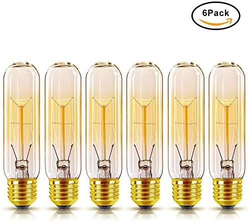 6 Pack E26 E27 Vintage Edison Light Bulbs 60W 110V T10 Dimmable Tubular Light Bulb Nostalgic Tungsten Filament Incandescent Antique Bulb, Warm White, Upidlighting
