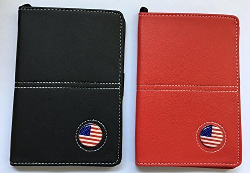 Golf Scorecard Yardage Book Holder Wallet Synthetic Leather With Magnetic USA Flag Ball Marker 2 Colors Available Black or Red