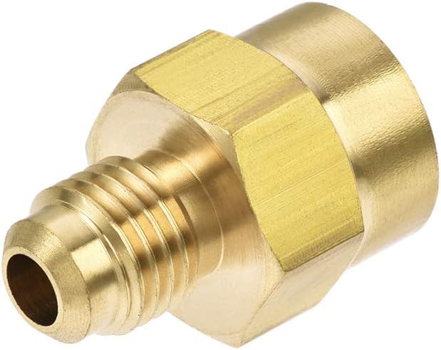 sourcing map Brass Pipe Fitting, 7/16"-20UNF Flare Male to 1/4NPT Female Thread, Tubing Adapter Hose Connector - Image 4