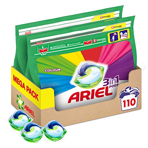 Ariel 3-in-1 Pods, Washing Liquid Laundry Detergent Colour Tablets/Capsules, 110 Washes (55 x 2)