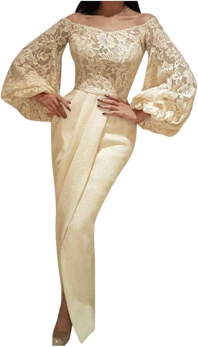 Broadwage Damen Spitze Abendkleid Creme Farben, Langer Röcke Slim