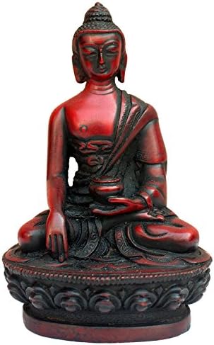 Solid Resin Buddha Statues in Shakyamuni, Medicine, Teaching, Protection and Meditation Poses (Crimson Red, Shakyamuni 3: Small)