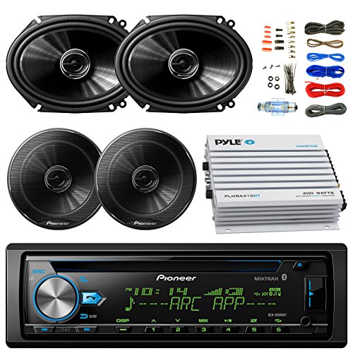 Pioneer DEH-X6900BT Car Bluetooth Radio USB AUX CD Player Receiver - Bundle Combo With 2 x 250W 6x8" inch 2-Way Coaxial Car Audio Speakers + 2 x 6.5-Inch Speakers + 4-Channel Amplifier + Amp Kit
