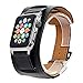 Apple Watch Band, V-MORO 38mm Genuine Leather Smart Watch Band Replacement with Adapter Metal Clasp for Apple Watch iWatch All Models-Cuff Bracelet Black 38mm