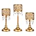 Amalfi Décor Victoria 3-Piece Antique Gold Hurricane Candle Holder Set with Crystals, Metal Pillar Wedding Accent Stand