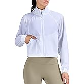 Ncvtang Women's Cropped Lightweight Running Track Jackets ZIP UP UPF 50+ Long Sleeve Sun Protection Athletic Tops