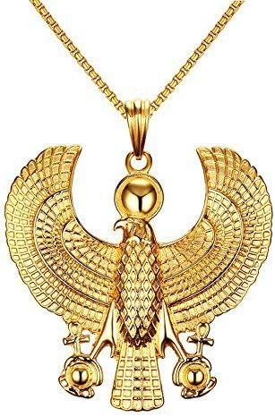 Mens Stainless Steel Egyptian Horus Bird Falcon Holding Ankh Pendant Necklace Hiphop Costume Jewelry 24" Chain