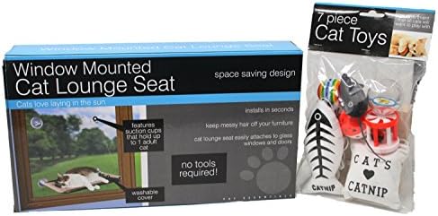 Cat Window Perch | A Sunny Window Seat for you Pet | Mounts to Window with Suction Cups | Bonus Assortment of Cat Toys