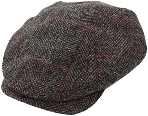 Men’s Irish Tweed Cap 100% Wool Brown Plaid Made in Ireland