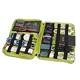 BUBM Travel Gear Organizer, Universal Double Layer Electronics Accessories Bag (Blue & Green)