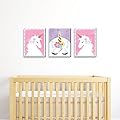 Rainbow Unicorn - Baby Girl Nursery Wall Art & Kids Room Decor - 7.5” x 10” - Set of 3 Prints