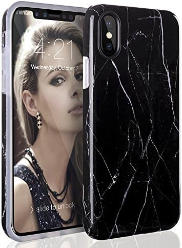 iPhone X Case, iPhone X Marble Case, AOODOO Protective Pattern Bumper Glossy TPU Soft Rubber Silicone for Cover Apple iPhone X Black