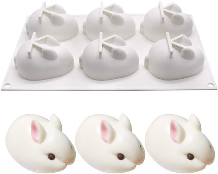 Rabbit Silicone Mold,Easter Bunny Silicone Mold,Bunny Shape Fondant Cake Decorating Mould,Mousse Candy Jelly Pudding Chocolate Mould Candle Making Mould, Resin Clay Mold