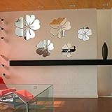 DIY 5 Silver Acrylic Flower Mirror Effect 3d Wall Stickers For Home & Bathroom Decor