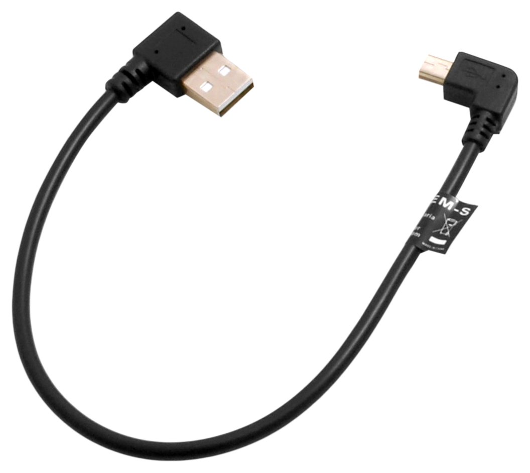 System-S Mini USB 90° Degree Left Angled Male to USB Type A (Male) Right Angled Cable 26cm