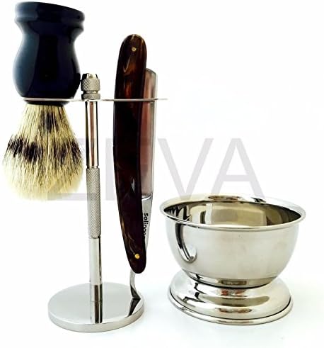 Mens Shaving Straight Razor Kit Vintage Badger Hair Shaving Brush ZEVA shaving