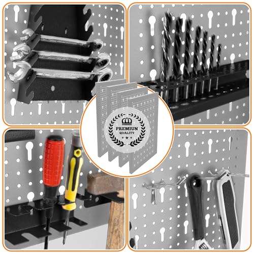 Metallmobell HPTH01G Tool Wall Panel 160 x 60 x 2 cm, 4 Perforated Panels, Hooks and Brackets, Wall Panels for Work Tools, Perforated Panel Tool Holder HPTH01G