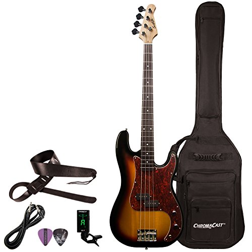 Sawtooth ST-PB-VBT-KIT-1 EP Series Electric Bass Guitar with Gig Bag & Accessories, Vintage Burst with Tortoise Pickguard