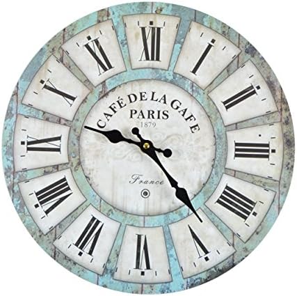 Wall Clock - Cafe Garde - Wooden kitchen clock with large dial made of MDF, Retro clock in trendy shabby chic design with quartz movement mechanism, Ø: 32 cm