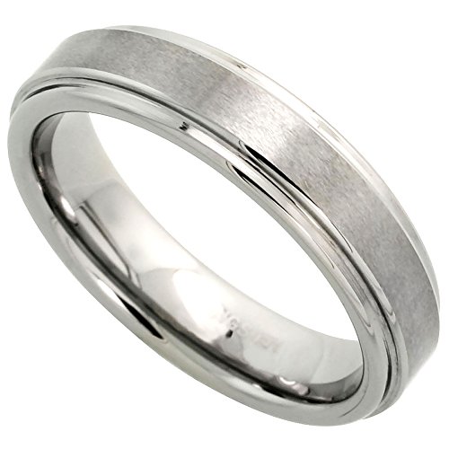 Tungsten Carbide 5.5 mm Wedding Band Ring Satined Center Recessed Edges, Sizes 5 to 12