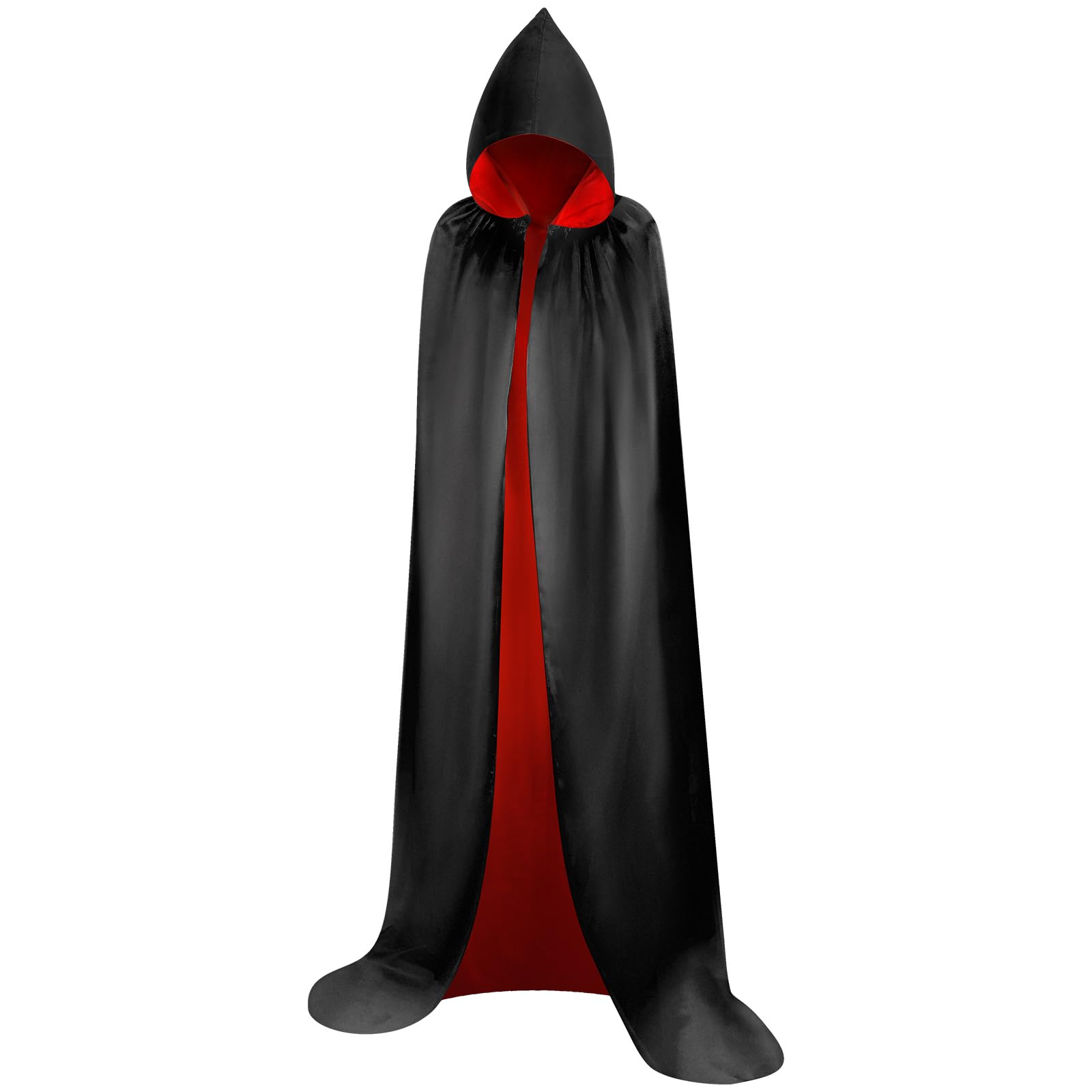 Myir JUN Black Red Cape for Adult Kids, Unisex Cloak Robe Hooded Halloween Costume Satin Witches Vampire Cloak Fancy Dress Up Children (XL)