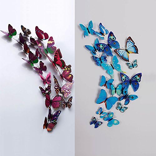 24 Pcs 3D Butterfly Wall Stickers Art Decor Decals(12Pcs Blue + 12Pcs Purple)