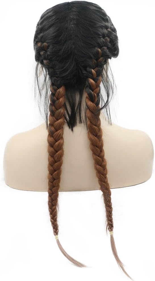1B/30 Ombre Double Braided Wigs Black Ombre Honey Blonde Color Synthetic Lace Front Wigs for Women High Temperature Natural Color 2xTwist Braids Wigs with Baby Hair