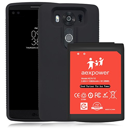 LG V10 Extended Battery Case, AexPower LG V10 [10800mAh] Extended Battery Replacement with Black Soft TPU Full Edge Protection Case (Up to 3X Extra Battery Power) | LG BL-45B1F Battery for V10
