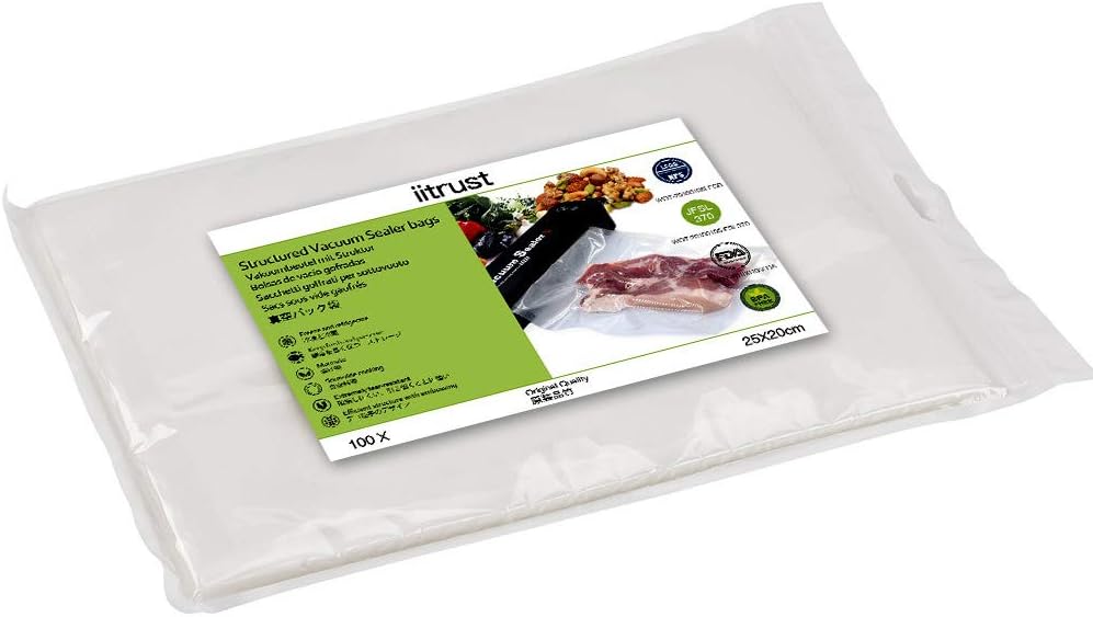 100 Vacuum Bags 25 x 20 cm Premium Quality Iitrust Foil Bags for Any Foil Sealer/Vacuum Sealer Ideal for Food