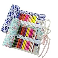 CreooGo 2Pcs/Pack Canvas Pencil Wrap, Pencils Roll Pouch Case Hold For 72 Colored Pencils ( Pencils are NOT INCLUDED )-72 Slots, Countryside Style + Elephant Style